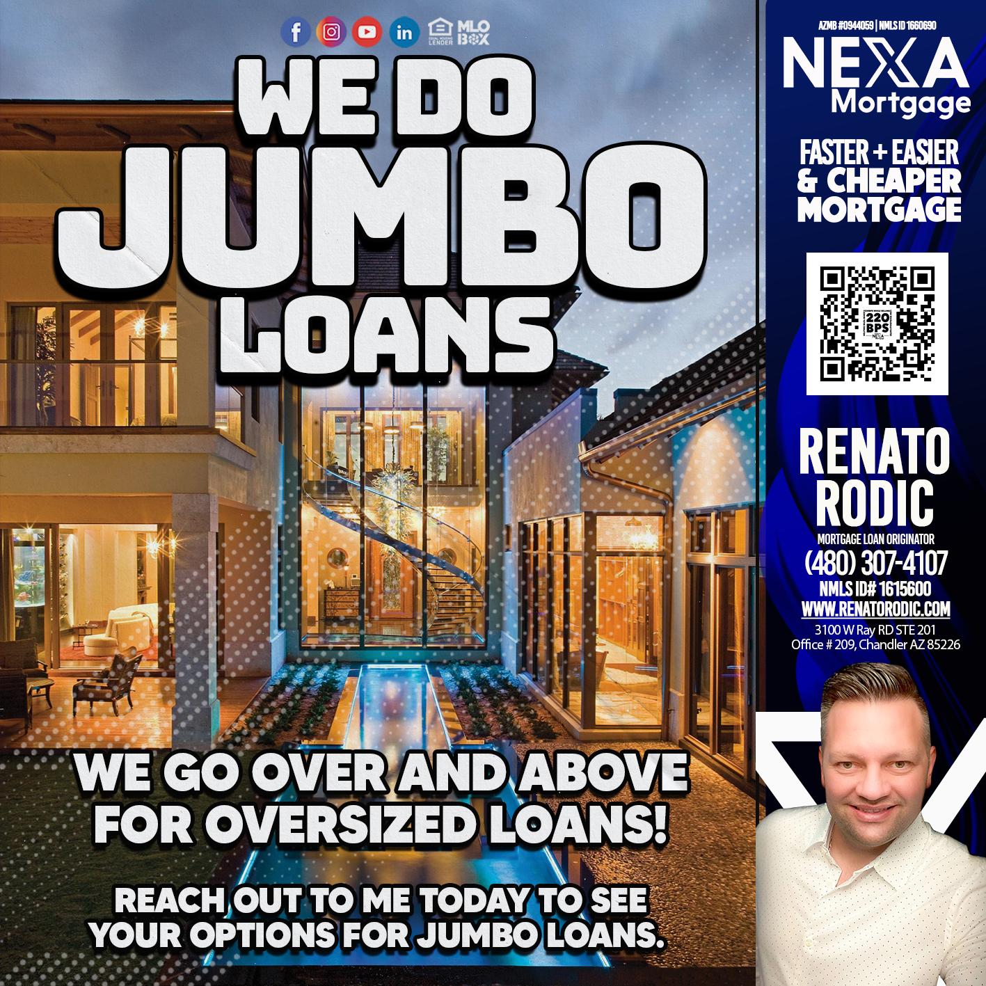 WE DO JUMBO LOANS - Renato Rodic -Mortgage Loan Originator