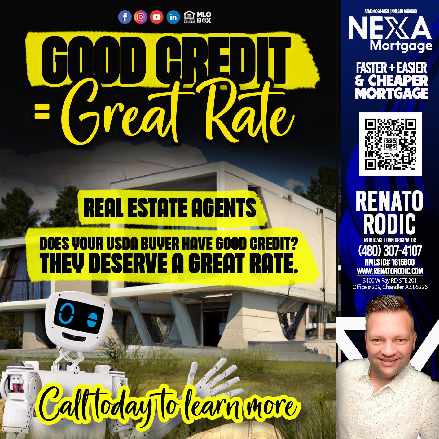 GOOD CREDIT - Renato Rodic -Mortgage Loan Originator
