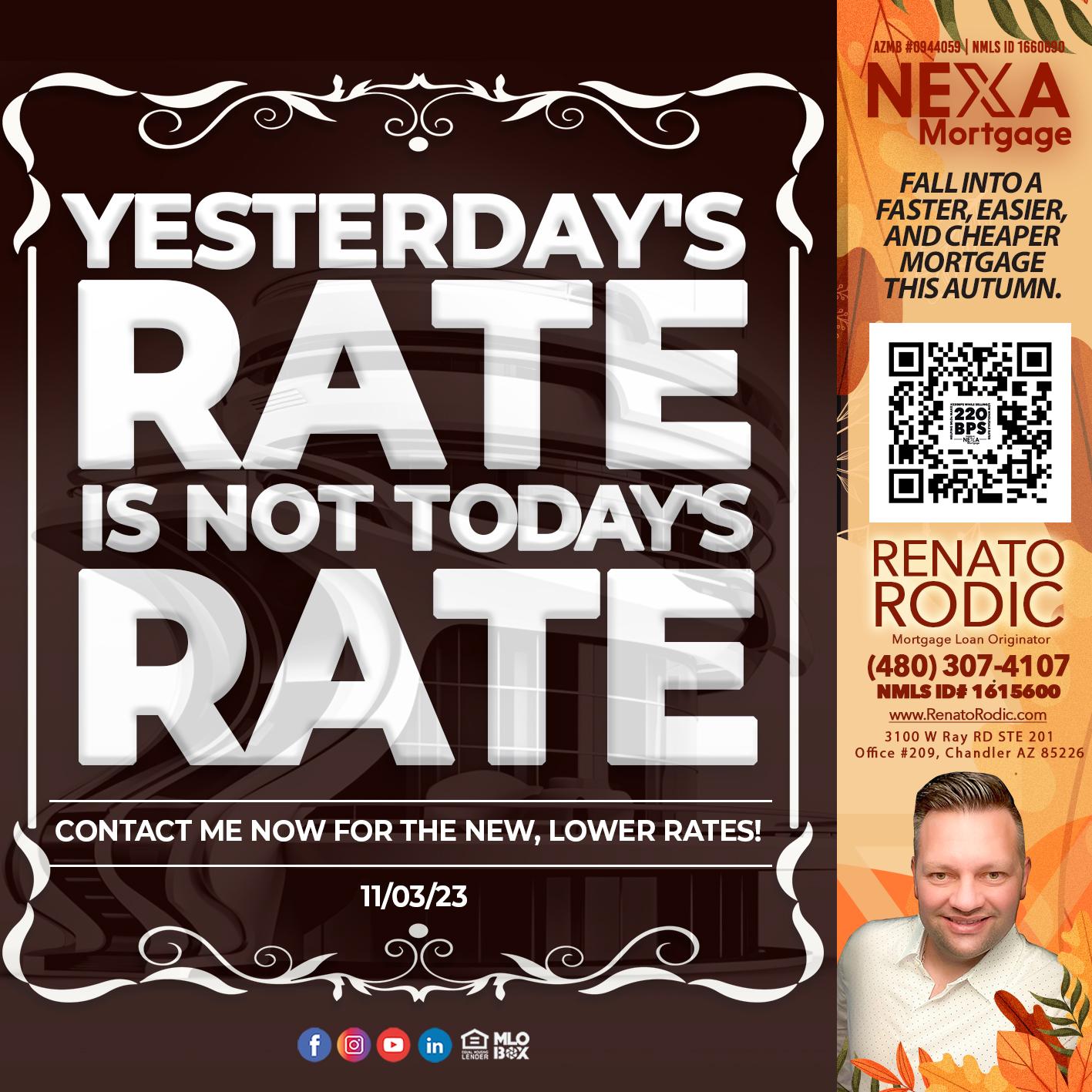 yesterdays rates - Renato Rodic -Mortgage Loan Originator